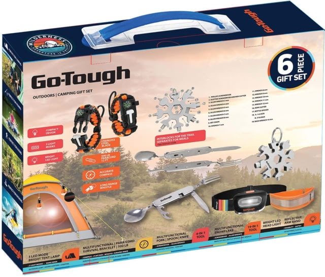 Go-Tough 7 Piece Camping Gift Set-Multi - Multi- Tool Head Lamp Tent Lamp Bag Fork/Spoon/Knife Armband Watch Multicolor Small
