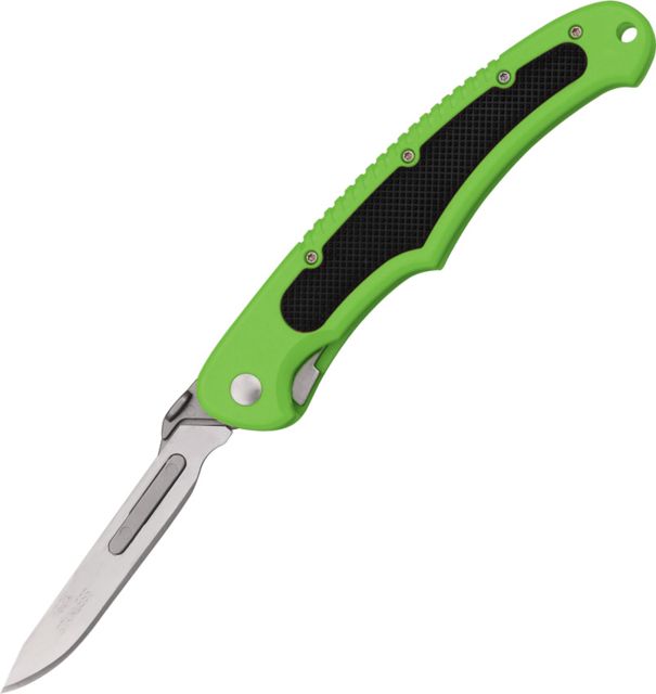 Havalon Piranta-Bolt Folding Knife 2.75in Stainless Blade Clampack Shock Green
