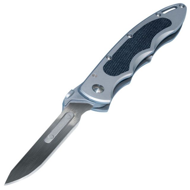 Havalon Piranta-Original Folding Knife 2.75in Stainless Skinner Blade Clampack Silver/Black