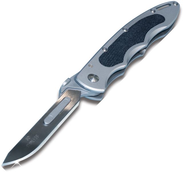 Havalon Piranta-Original Quick-Change Folding Knife 2.75in Stainless Skinner Blade Clampack Silver/Black