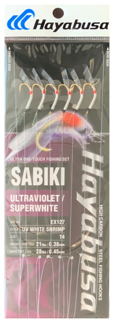 Hayabusa Uv White Shrimp Sabiki Main 28Lb And Branch 21Lb Test Line Size 14 6 Pack