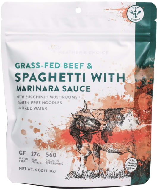 Heather's Choice Grass-Fed Beef Marinara With Spaghetti Dehydrated Dinner 113g 27g Of Protein GFedBeefMarinSpag