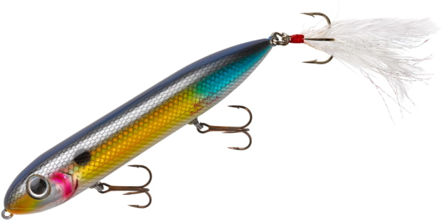 Heddon Super Spook Topwater Walking Bait 5in 7/8oz Feathered Treble Wounded Shad