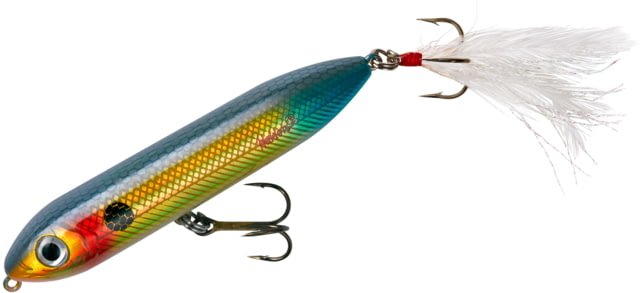 Heddon Super Spook Jr. Topwater Walking Bait 3-1/2in 1/2 oz Feathered Treble Wounded Shad