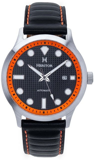 Heritor Automatic Bradford Leather-Band Watch w/Date Black/Orange One Size