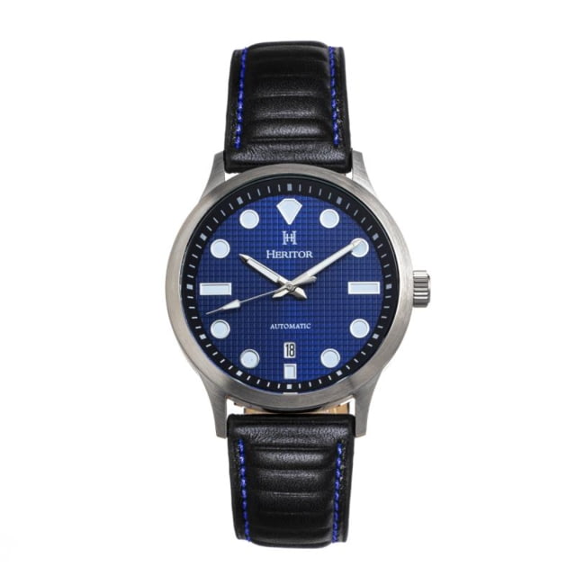 Heritor Automatic Bradford Leather-Band Watch w/Date Blue/Black - Men's