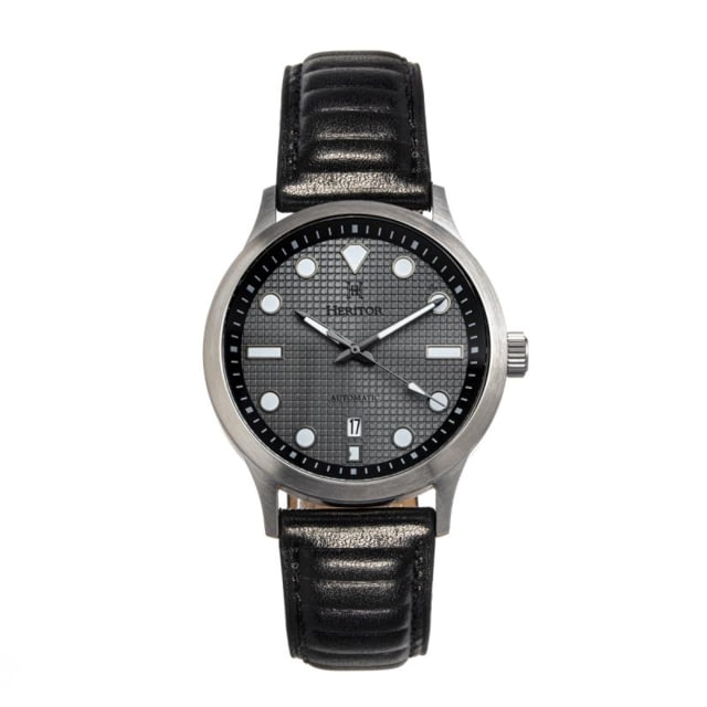 Heritor Automatic Bradford Leather-Band Watch w/Date Gray/Black - Men's