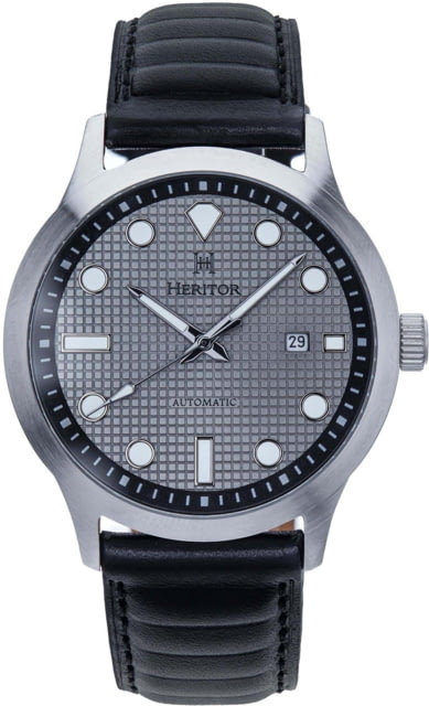 Heritor Automatic Bradford Leather-Band Watch w/Date Gray/Black One Size