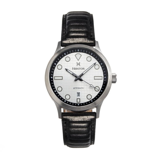 Heritor Automatic Bradford Leather-Band Watch w/Date Silver/Black - Men's