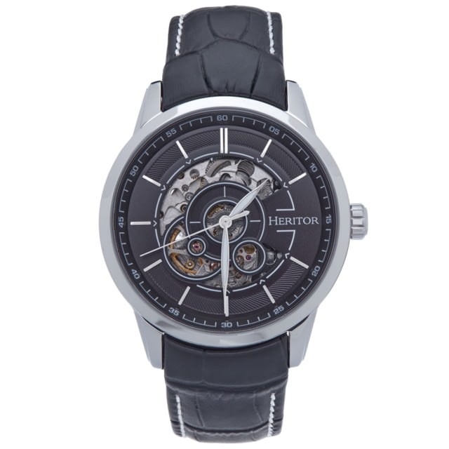Heritor Automatic Davies Semi-Skeleton Leather-Band Watch - Men's Silver/Black One Size