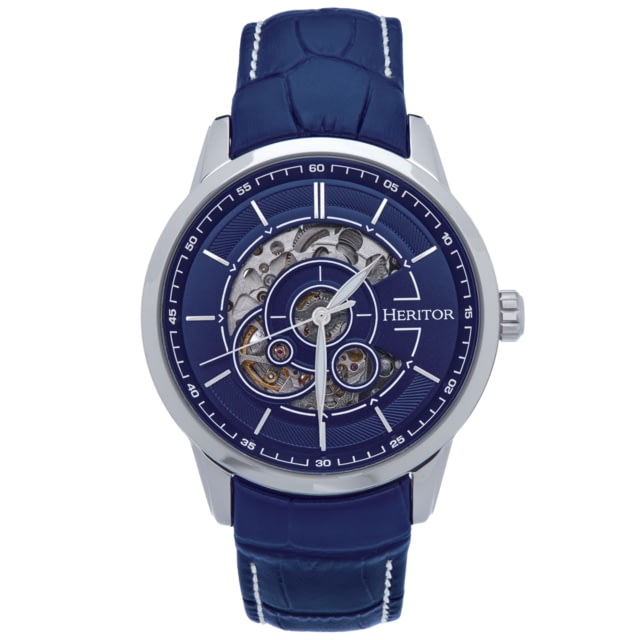 Heritor Automatic Davies Semi-Skeleton Leather-Band Watch - Men's Silver/Navy One Size