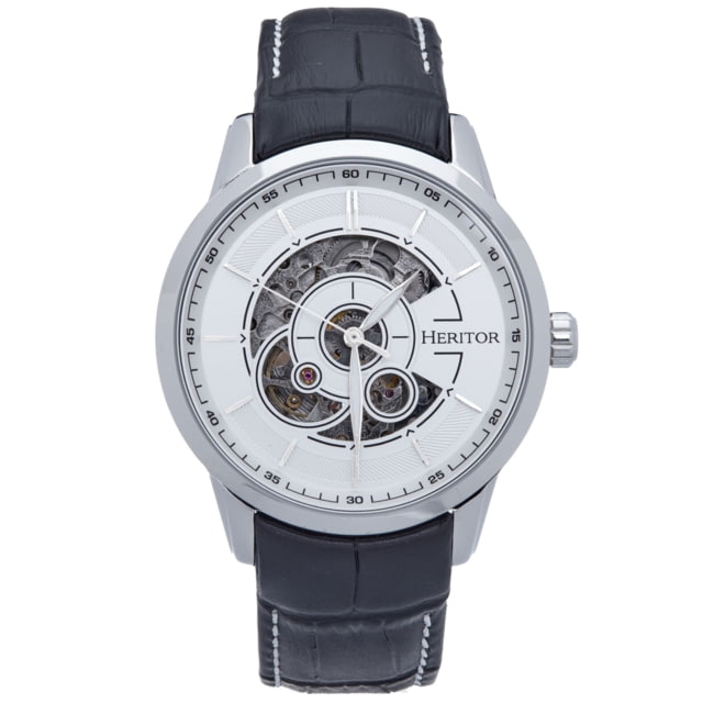Heritor Automatic Davies Semi-Skeleton Leather-Band Watch - Men's Silver/White One Size