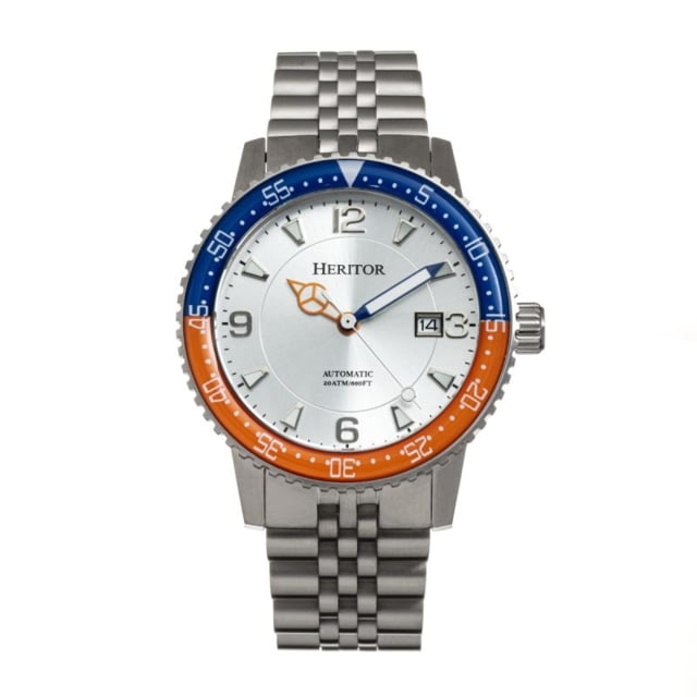 Heritor Automatic Dominic Bracelet Watch w/Date Blue/Orange/Silver - Men's