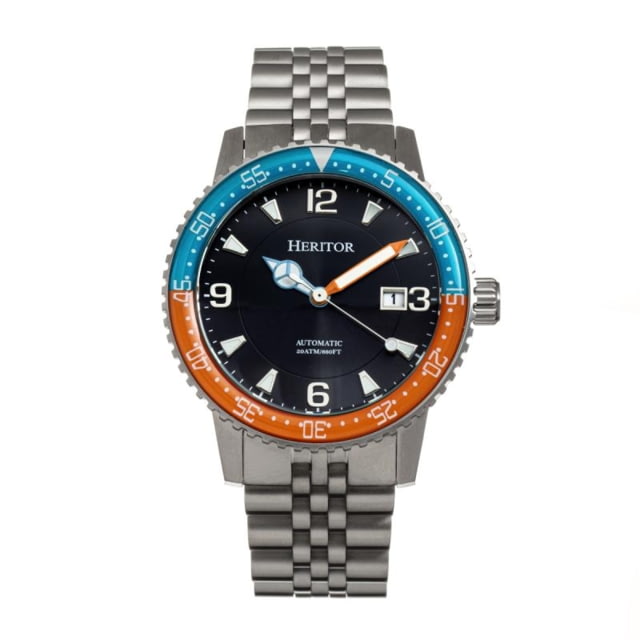 Heritor Automatic Dominic Bracelet Watch w/Date Light Blue/Orange/Black - Men's