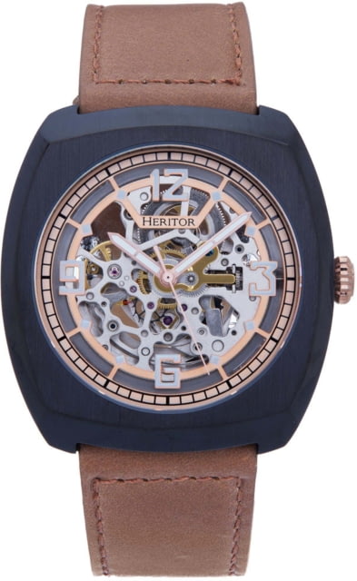 Heritor Automatic Gatling Skeletonized Leather-Band Watch Black/Light Brown  Black/Light Brown One Size
