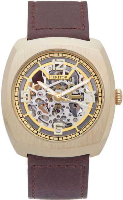 Heritor Automatic Gatling Skeletonized Leather-Band Watch Gold/Brown  Gold/Brown One Size