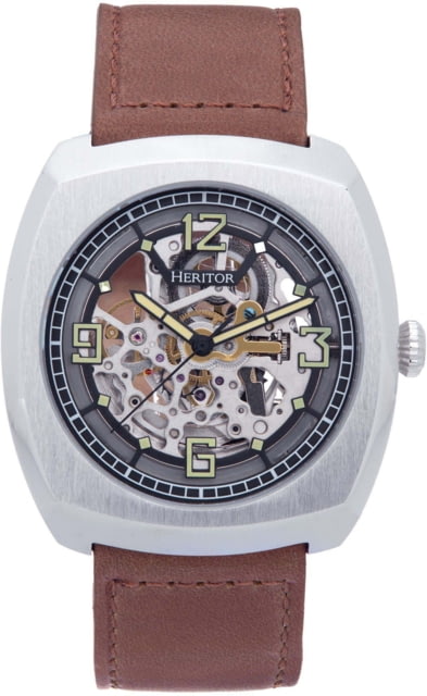 Heritor Automatic Gatling Skeletonized Leather-Band Watch Silver/Light Brown  Silver/Light Brown One Size