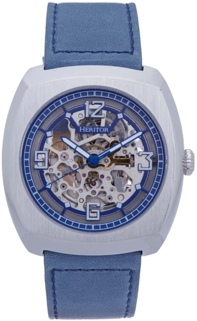 Heritor Automatic Gatling Skeletonized Leather-Band Watch Silver/Navy One Size