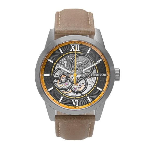 Heritor Automatic Jonas Leather-Band Skeleton Watch Silver/Bronze - Men's