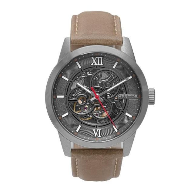 Heritor Automatic Jonas Leather-Band Skeleton Watch Silver/Grey - Men's