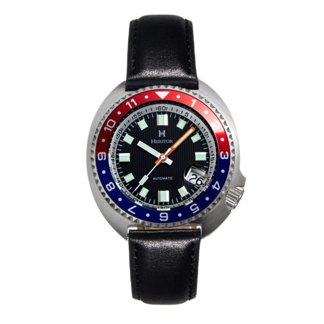 Heritor Automatic Pierce Genuine Leather-Band Watch w/Date Black/Red/Blue - Men's