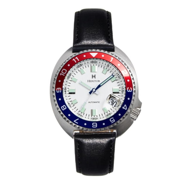 Heritor Automatic Pierce Genuine Leather-Band Watch w/Date White/Red/Blue - Men's