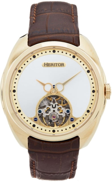 Heritor Automatic Roman Semi-Skeleton Leather-Band Watch Gold/Brown One Size