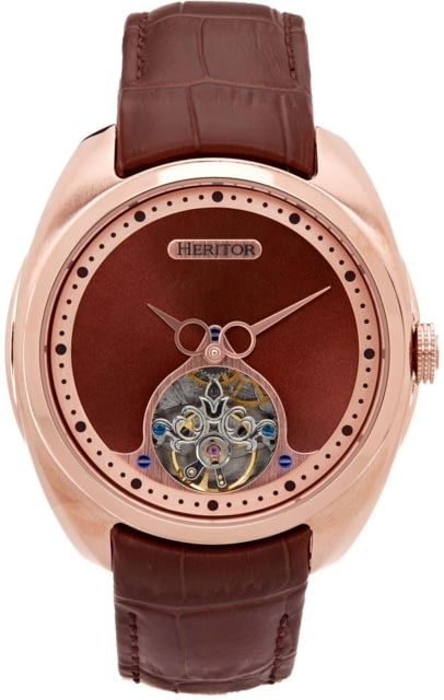 Heritor Automatic Roman Semi-Skeleton Leather-Band Watch Rose Gold/Light Brown One Size