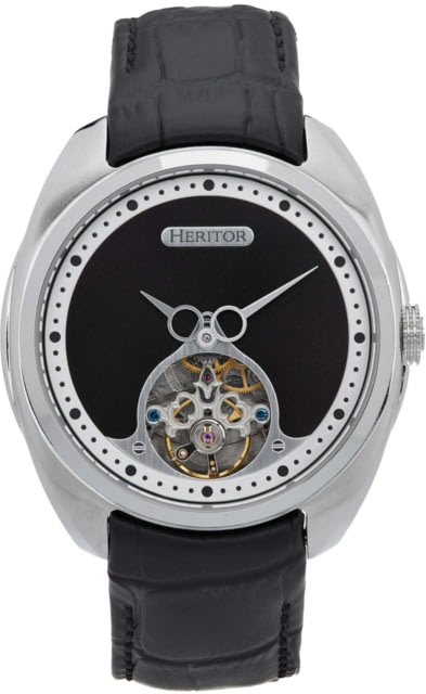 Heritor Automatic Roman Semi-Skeleton Leather-Band Watch Silver/Black One Size