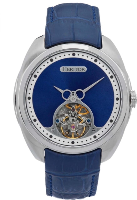 Heritor Automatic Roman Semi-Skeleton Leather-Band Watch Silver/Navy One Size