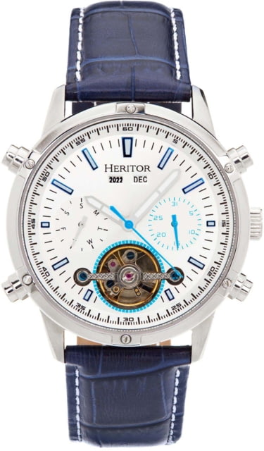Heritor Automatic Wilhelm Semi-Skeleton Leather-Band Watch w/Day/Date Blue One Size