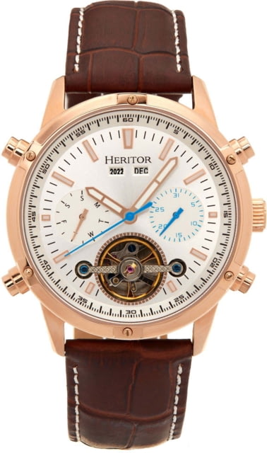 Heritor Automatic Wilhelm Semi-Skeleton Leather-Band Watch w/Day/Date Brown/Rose Gold One Size
