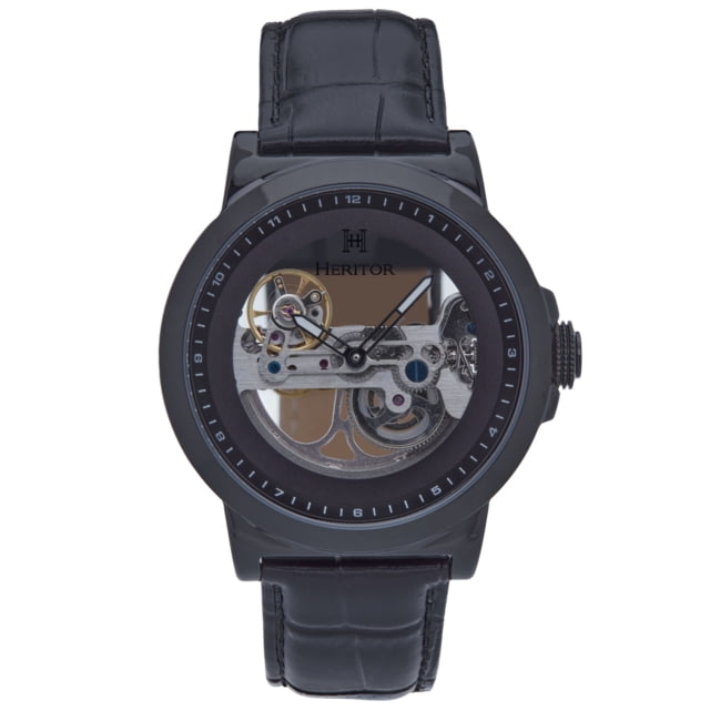 Heritor Automatic Xander Semi-Skeleton Leather-Band Watch - Men's Black One Size