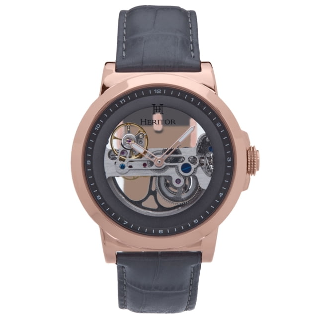 Heritor Automatic Xander Semi-Skeleton Leather-Band Watch - Men's Rose Gold/Gray One Size