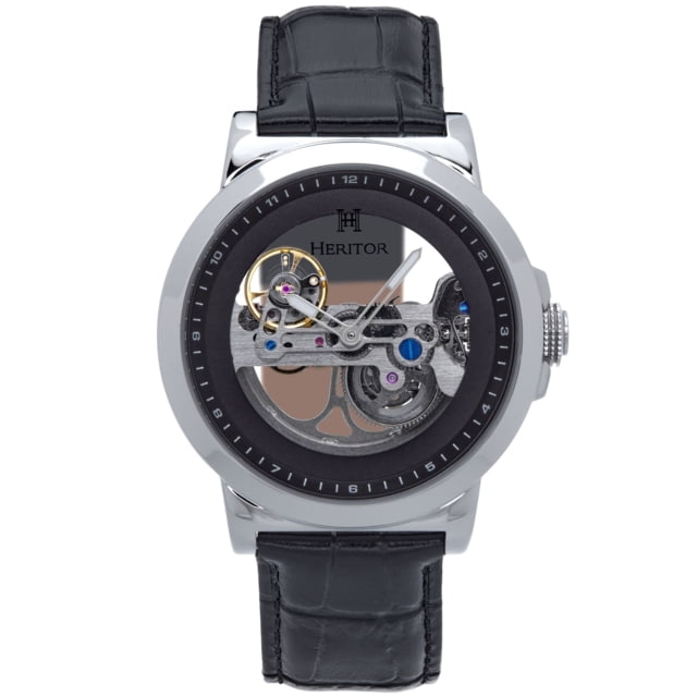 Heritor Automatic Xander Semi-Skeleton Leather-Band Watch - Men's Silver/Black One Size