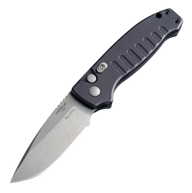 Hogue Ballista I Automatic Folding Knife 3.5in 154CM Stainless Steel Drop Point Blade Tumbled Finish Matte Black Aluminum Handle
