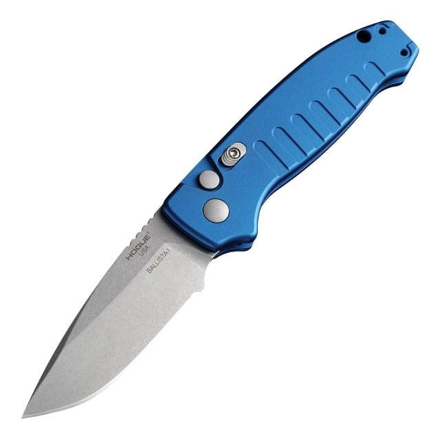 Hogue Ballista I Automatic Folding Knife 3.5in 154CM Stainless Steel Drop Point Blade Tumbled Finish Matte Blue Aluminum Handle