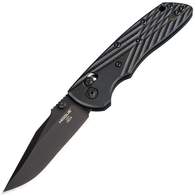 Hogue Deka Folding Knife 3.25 in CPM 20CV Stainless Steel Clip Point Blade Black Cerakote Black G10 Handle