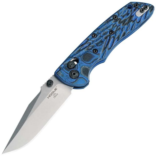 Hogue Deka Folding Knife 3.25 in CPM 20CV Stainless Steel Clip Point Blade Stone Tumbled Blue Lava G10 Handle