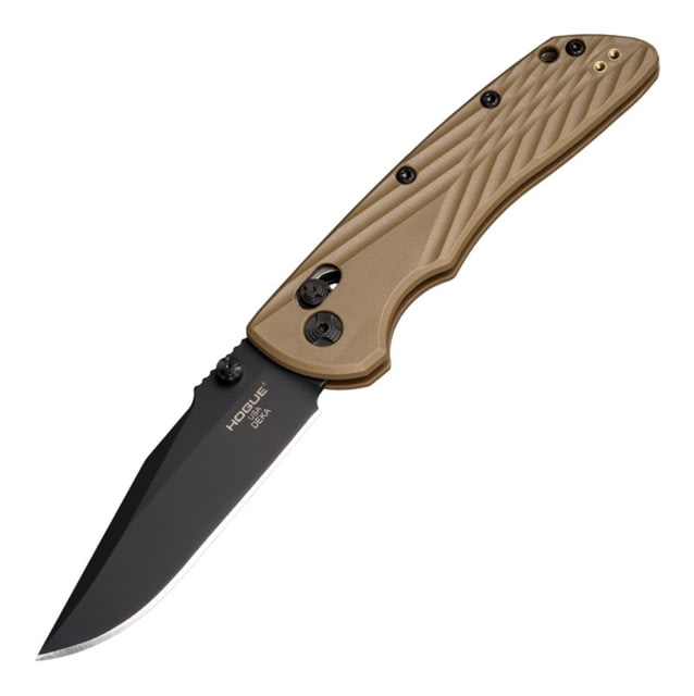Hogue Deka Folding Knife 3.25 in CPM MagnaCut Stainless Steel Clip Point Blade Black Cerakote Flat Dark Earth Glass Fiber Reinforced Polymer Handle