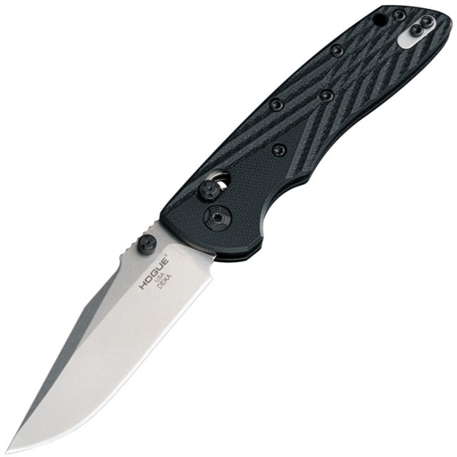 Hogue Deka Folding Knife 3.25 in CPM 20CV Stainless Steel Wharncliffe Blade Stone Tumbled Black G10 Handle