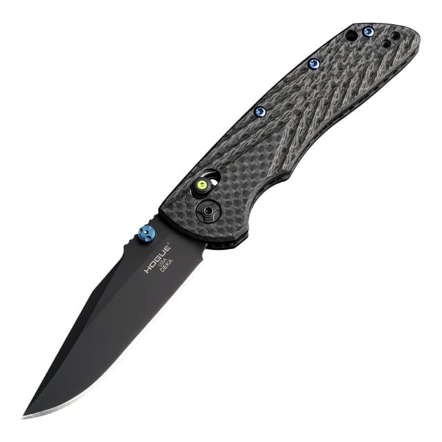 Hogue Deka Folding Knife 3.25 in CPM 20CV Stainless Steel Clip Point Blade Black Cerakote Black Carbon Fiber Handle