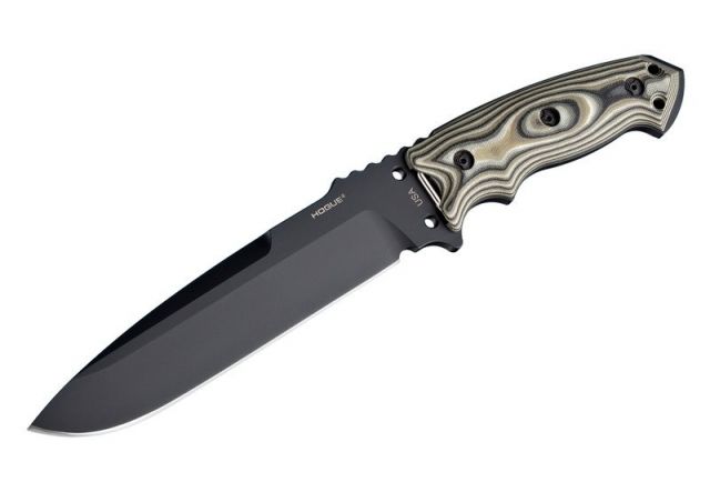 Hogue EX-F01 7in Fixed Drop Point Blade A-2 Black Kote G-10 Scales - G-Mascus Green