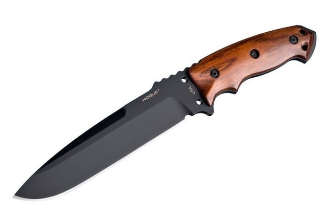 Hogue EX-F01 7in. Fixed Drop Point Blade A-2 Black Kote Wood Scales Coco Bolo