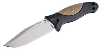 Hogue EX-F02 4.5in Fixed Clip Point Blade Tumbled Finish Auto Retention Sheath BlackRubber OverMolded Frame Dark Earth