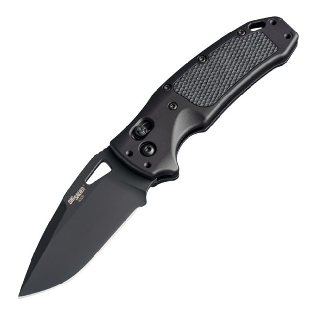Hogue Sig K320 AXG Pro Folding Knife 3.5in Black Cerekote Finish CPM-S30V Drop Point Black Handle 6061-T6 Hard-Anodized Aluminum Handle