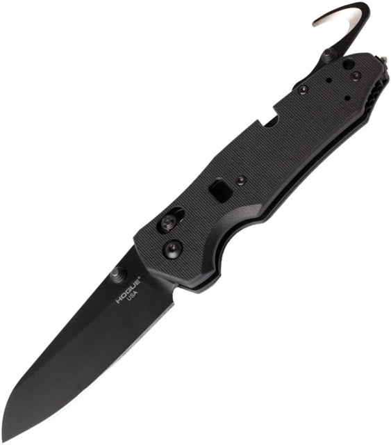 Hogue Trauma First Response Tool Folding Knife 3.38in black Cerakote finish Bohler N690 stainless blade Black G10 handle