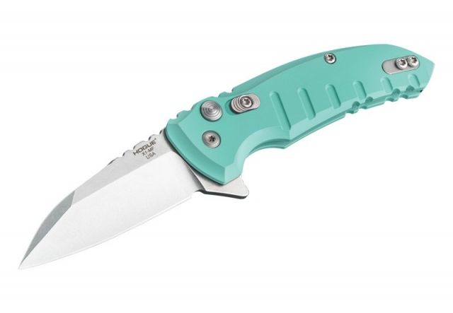 Hogue X1-Microflip 2.75in Folder Wharncliffe Blade Tumble Finish Alum Frame Aquamarine