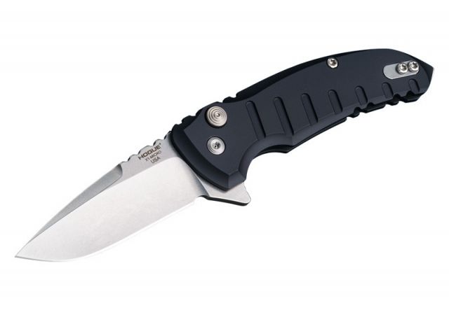 Hogue X1-Microflip Folding Knife 2.75in Drop Point Blade Tumble Finish Alum Frame Matte Black