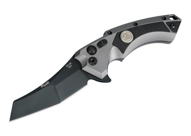 Hogue X5 3.5in Sig Tactical Folder CPM154 Wharncliffe Blade Black Finish Aluminum Frame/G10 Insert Grey/Black